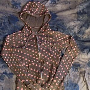 Brown Hoodie with Pink Pattern
